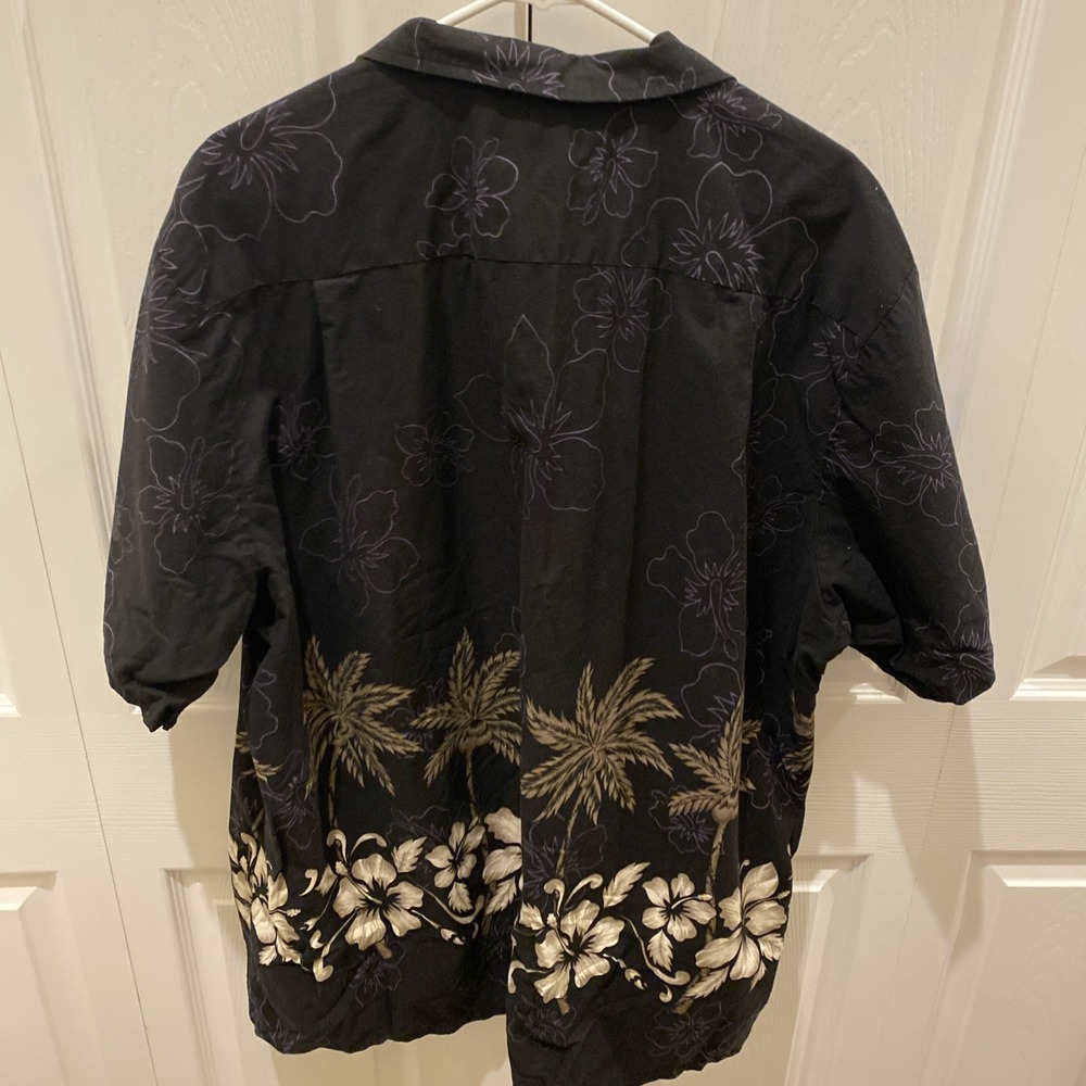 VTG RJC Hawaiian Shirt 2XL Made in USA Black Purple Brown Palm Trees Floral - Picture 7 of 7